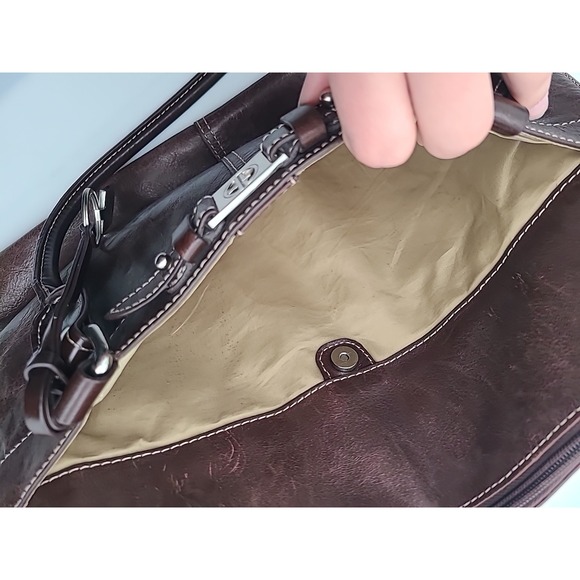 Giani Bernini Genuine Leather Portfolio Business Tote Brown Multi Pockets Zipper - Picture 16 of 16